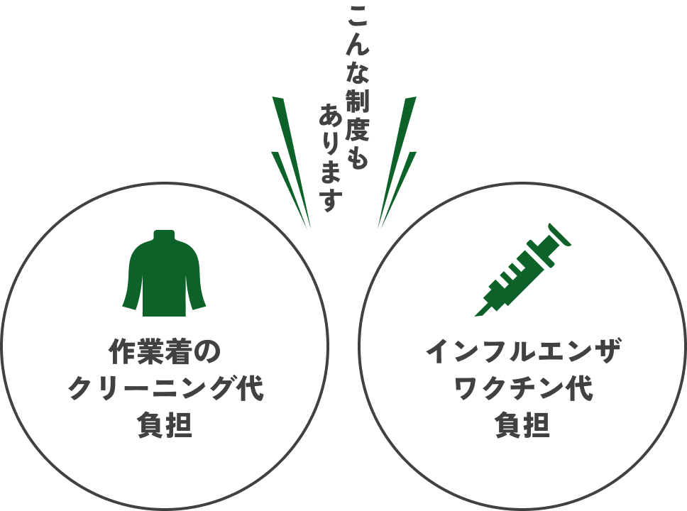 こんな制度もあります!作業着のクリーニング代負担、インフルエンザワクチン代負担